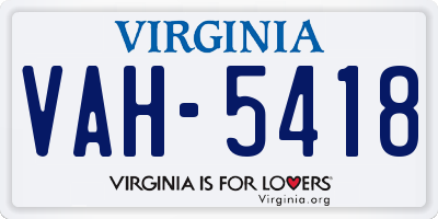 VA license plate VAH5418