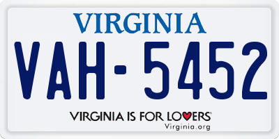VA license plate VAH5452