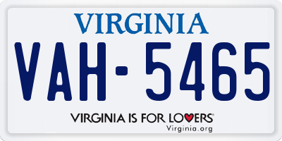 VA license plate VAH5465