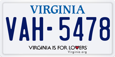 VA license plate VAH5478