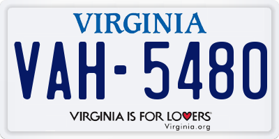 VA license plate VAH5480