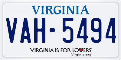 VA license plate VAH5494