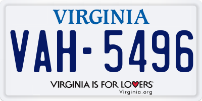 VA license plate VAH5496