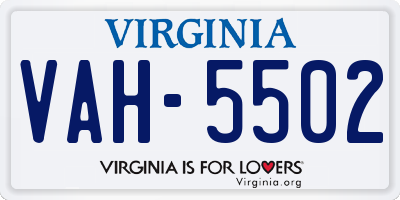 VA license plate VAH5502