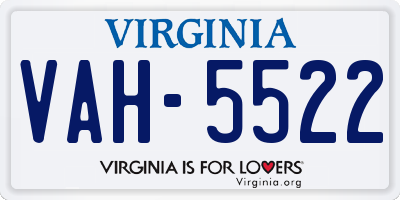 VA license plate VAH5522