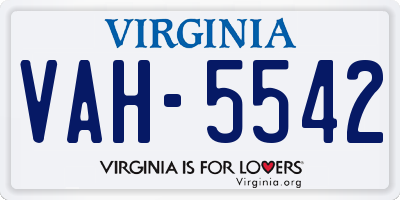 VA license plate VAH5542