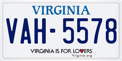 VA license plate VAH5578