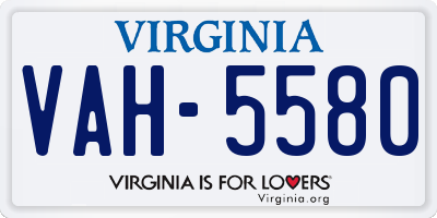VA license plate VAH5580