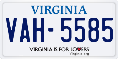 VA license plate VAH5585