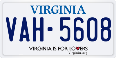 VA license plate VAH5608