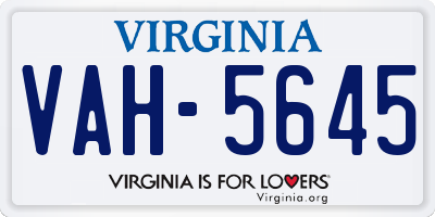 VA license plate VAH5645