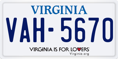 VA license plate VAH5670