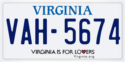 VA license plate VAH5674
