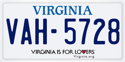 VA license plate VAH5728