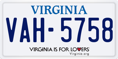 VA license plate VAH5758