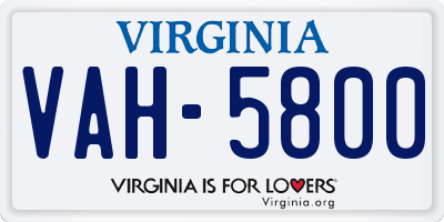VA license plate VAH5800