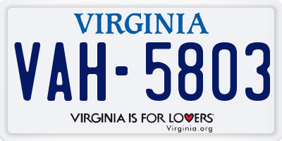 VA license plate VAH5803