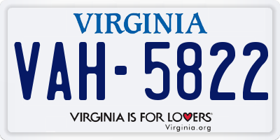 VA license plate VAH5822