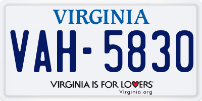 VA license plate VAH5830