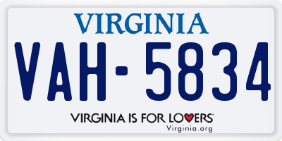 VA license plate VAH5834