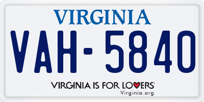 VA license plate VAH5840