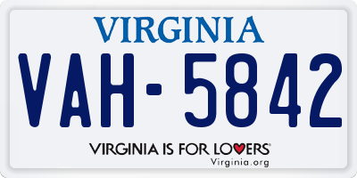 VA license plate VAH5842
