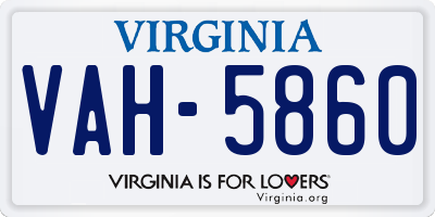 VA license plate VAH5860