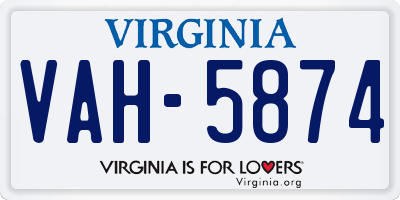 VA license plate VAH5874