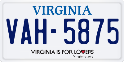 VA license plate VAH5875