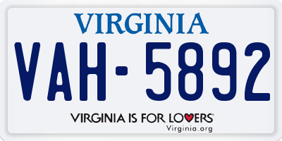 VA license plate VAH5892