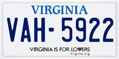 VA license plate VAH5922