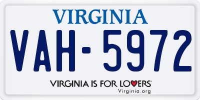 VA license plate VAH5972