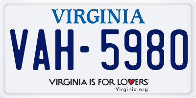 VA license plate VAH5980