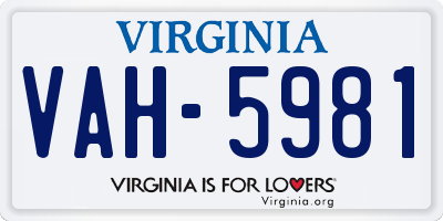 VA license plate VAH5981