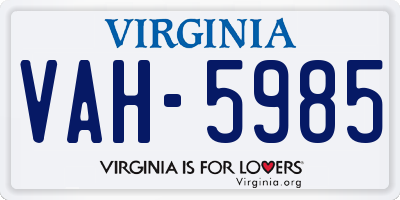 VA license plate VAH5985