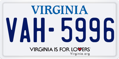 VA license plate VAH5996