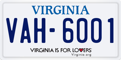 VA license plate VAH6001