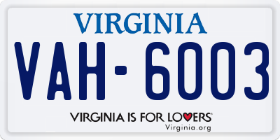 VA license plate VAH6003
