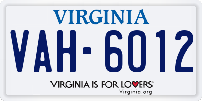 VA license plate VAH6012