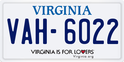 VA license plate VAH6022
