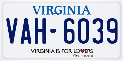 VA license plate VAH6039