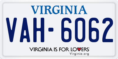 VA license plate VAH6062