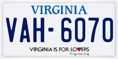VA license plate VAH6070