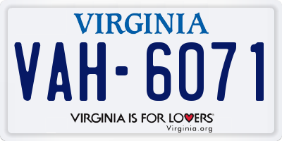 VA license plate VAH6071
