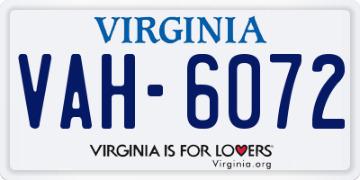 VA license plate VAH6072
