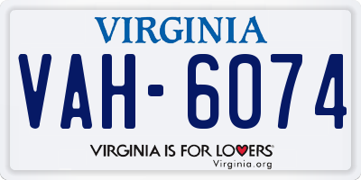 VA license plate VAH6074