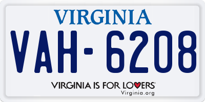 VA license plate VAH6208
