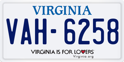 VA license plate VAH6258