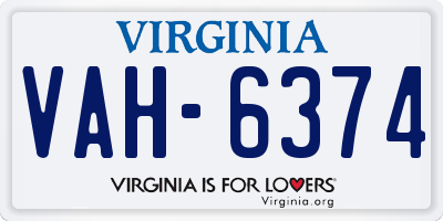 VA license plate VAH6374