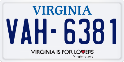 VA license plate VAH6381